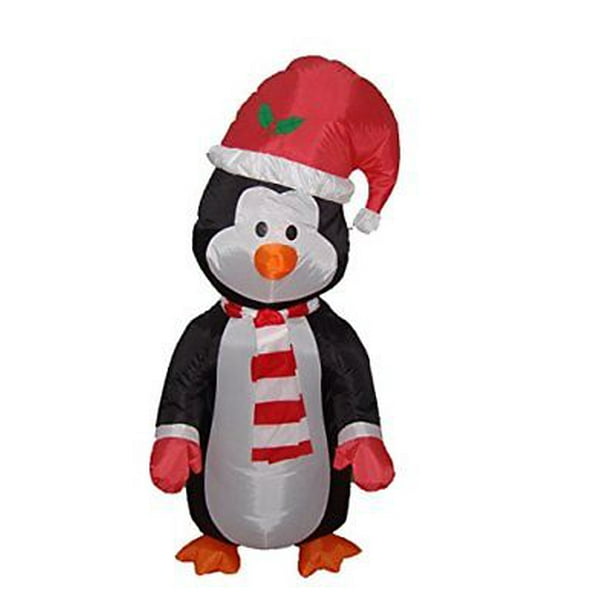 Blow up 4 Foot Self Inflating Illuminated Penguin with Santa Hat Yard Decoration Inflatable